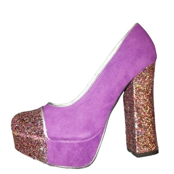 C Label Purple Suede Platform Glitter Heels Size 6.5 - Picture 2 of 7